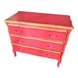 Matte gold and red patinated chest of drawers
