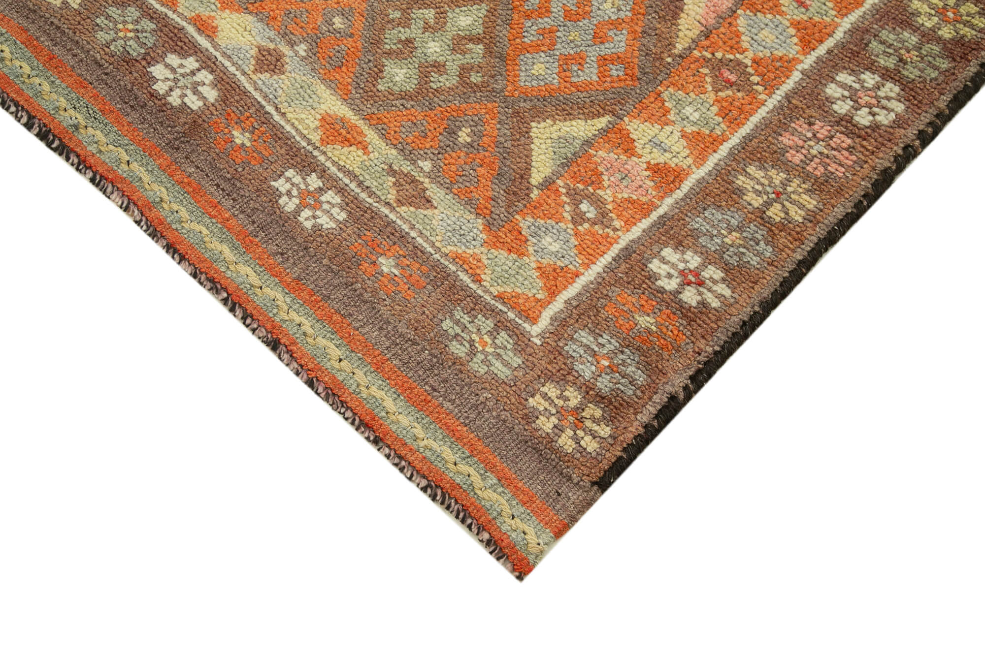 Handwoven Unique Anatolian Brown Runner Carpet 90 cm x 340 cm