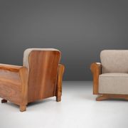 A set of 2 beautiful made Art Deco armchairs with grey upholstery, France, 1930