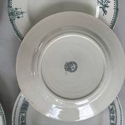 Lot 6 blue and green ironstone plates, antique French earthenware.