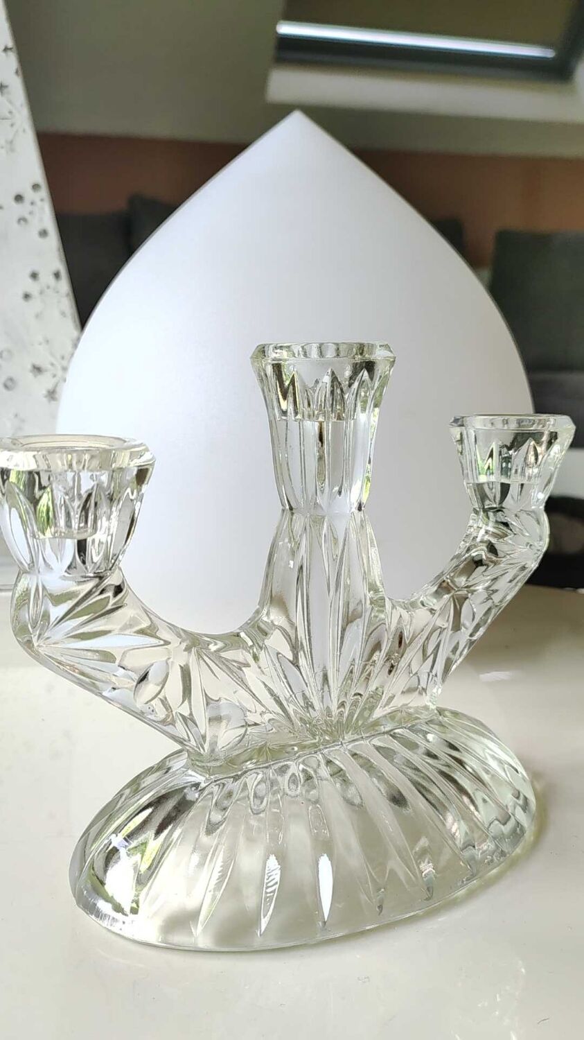 Pair of 3-spoke candlesticks, in art glass. Oberglas Austria. 50s