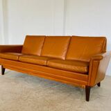 Mid-century vintage Danish 3-person sofa in cognac leather by Nili Stoppmøbler
