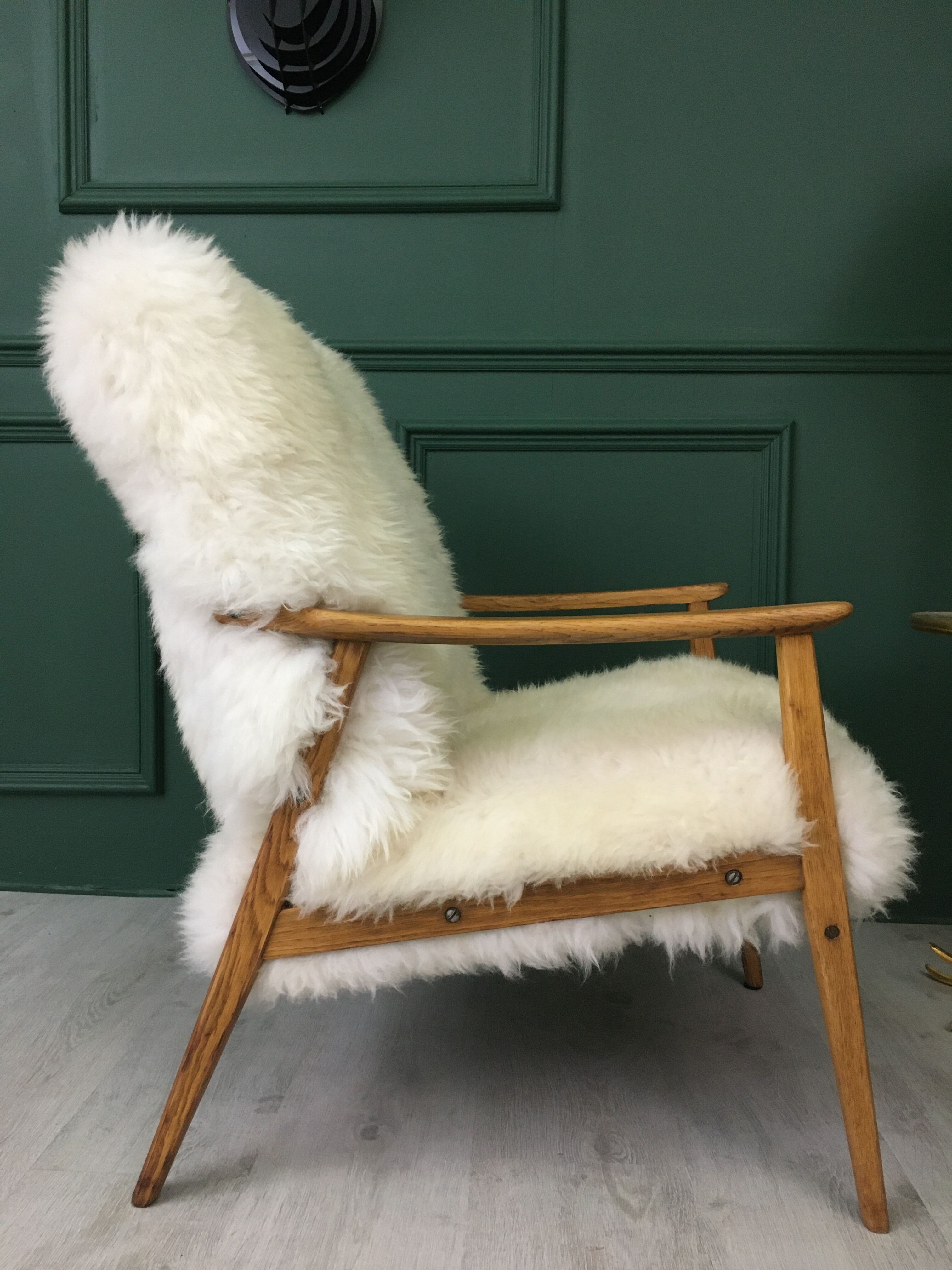 Vintage white sheepskin armchair