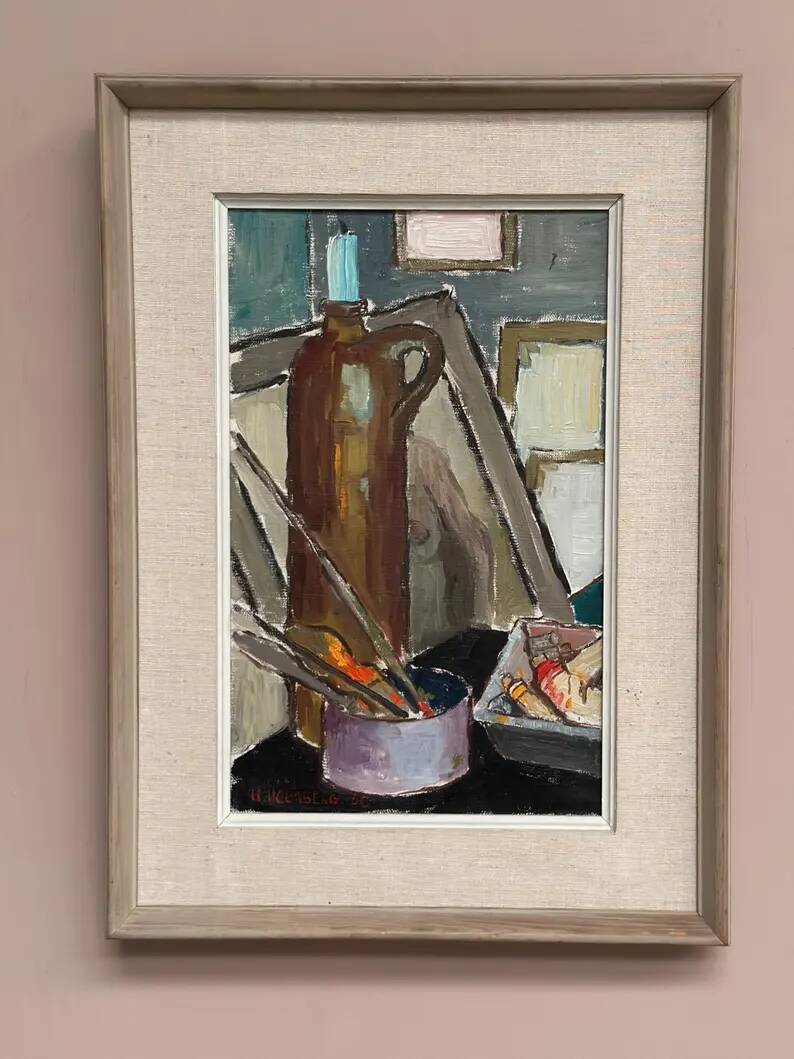 Original Swedish Oil on Canvas – “Still Life” by Harry Holmberg – Signed – Dated 1956 – Vintage & Framed – 47 × 34.5 cm (18.5" × 13.6")