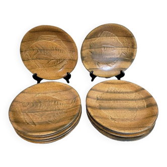 Set of 12 plates decorated with fish by robert picault