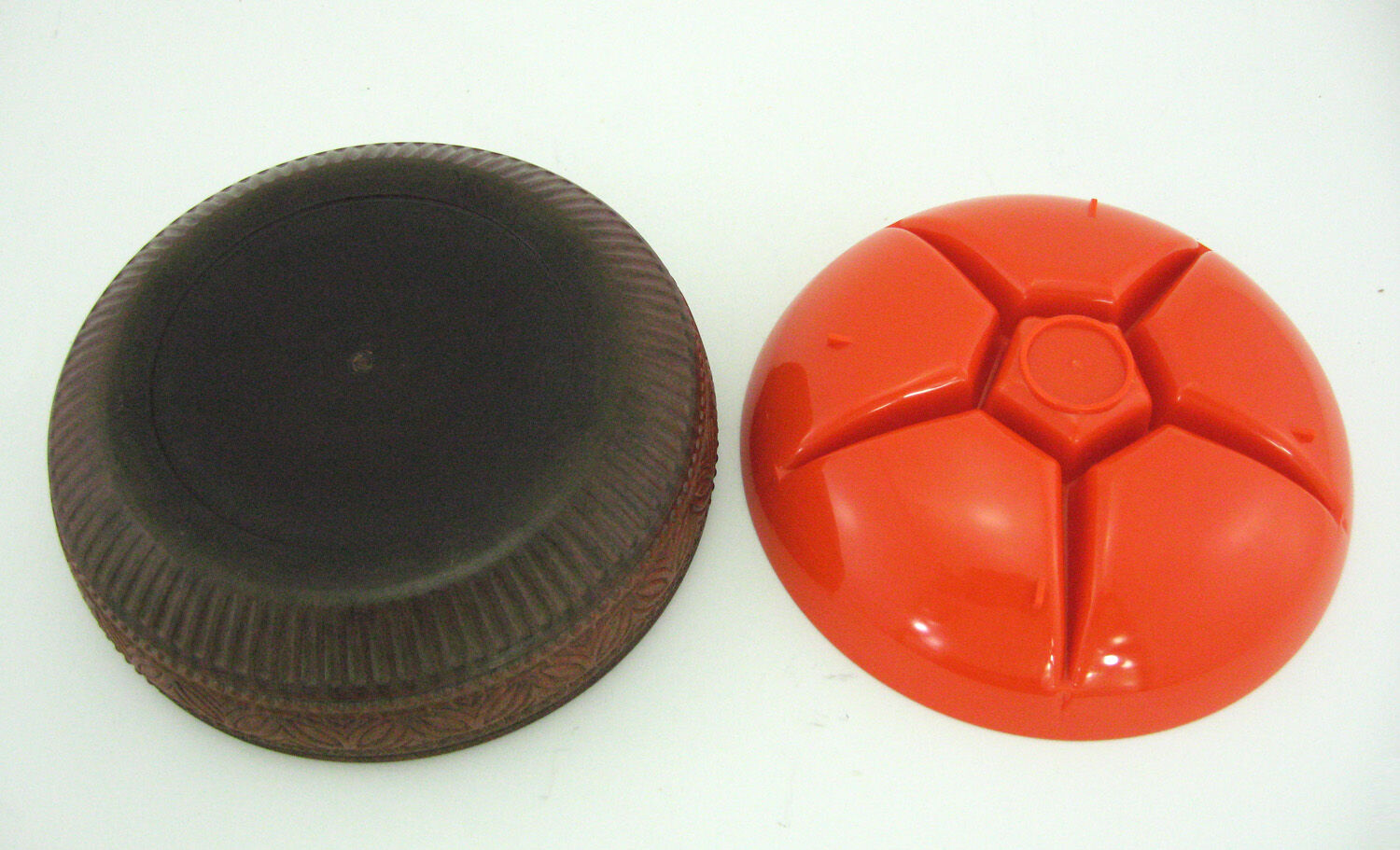 Orange and brown plastic compartmentalized appetizer tray - Emsa W. Germany - vintage 70s