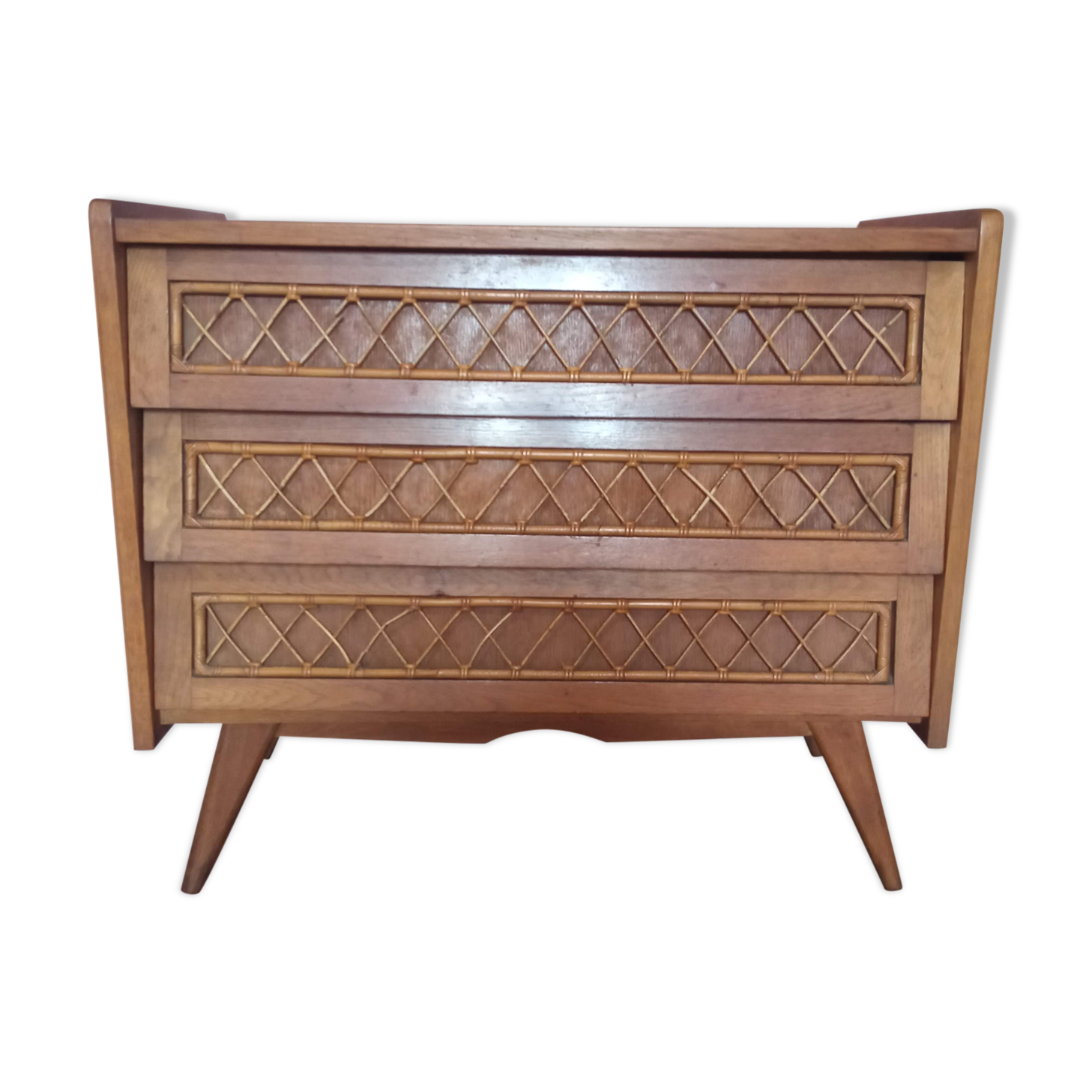 Dresser in blond wood and rattan 50s
