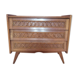 Dresser in blond wood and rattan 50s