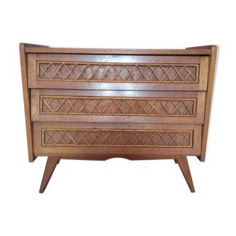 Dresser in blond wood and rattan 50s