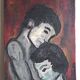 Oil on canvas - embracing couple - 55 x 38 cm