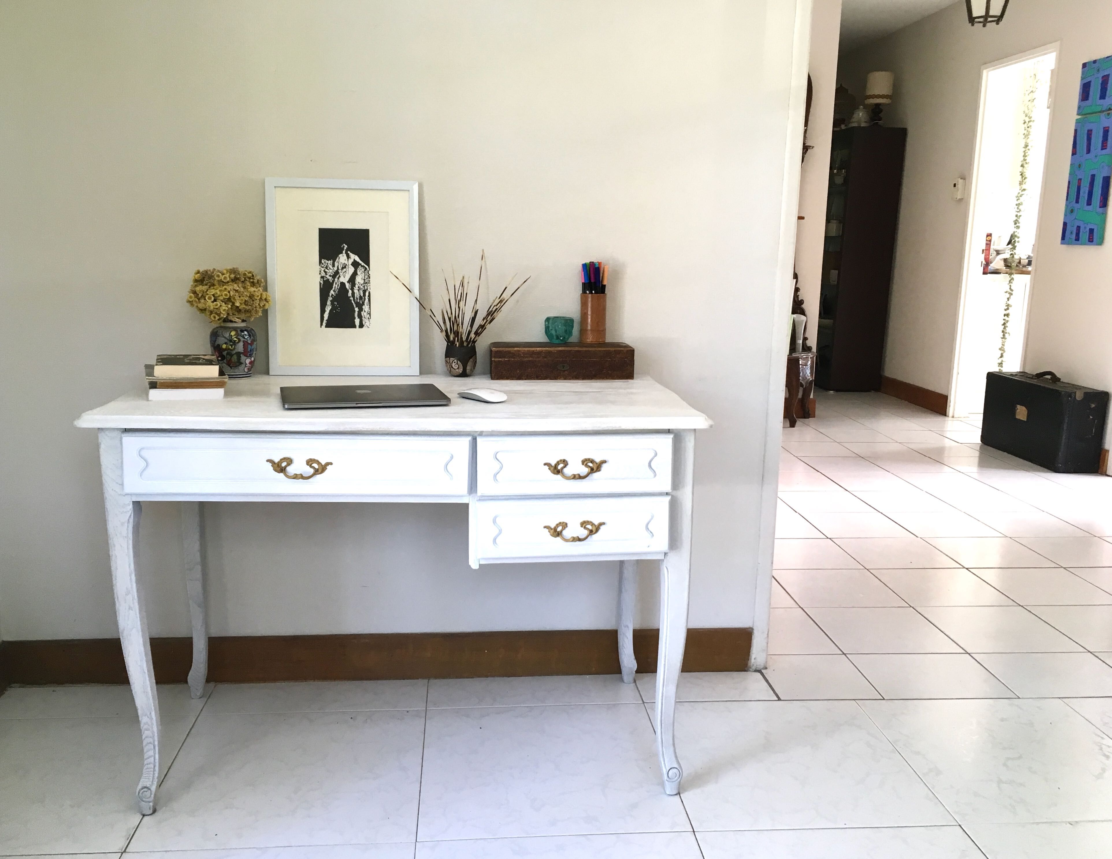 Vintage wood and brass desk