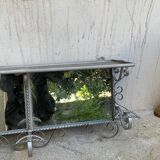 Wall coat rack, wrought iron hook with vintage mirror.