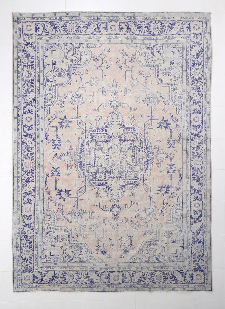 Vintage Blue & Sand Beige Large Persian Rug, 246x344Cm