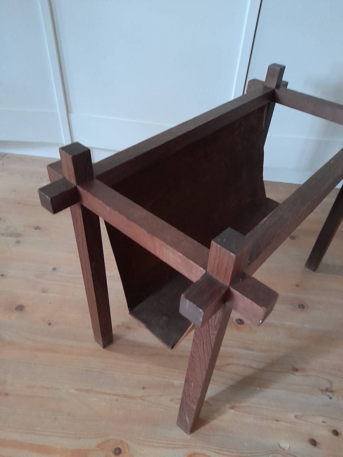 Danish Skjøde Skjern teak and suede magazine rack