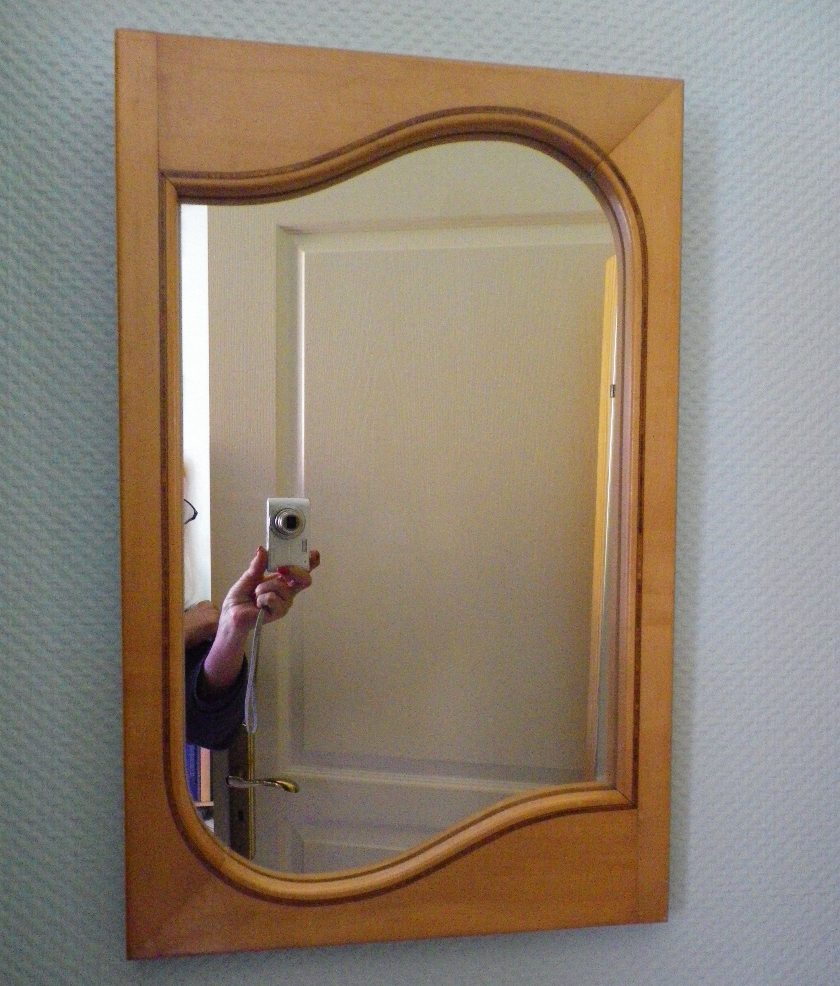 Wall mirror with light wood frame - 1960  54x35cm