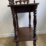 Nightstand, turned wooden bedside table opening with a drawer, vintage telephone table.