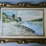 Watercolor painting of Ile Saint Denis, banks of the Seine, signed