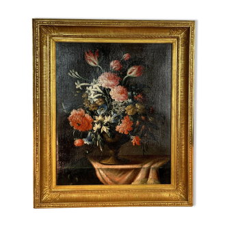 Table oil on canvas from the 19th life to the vase of flowers golden frame with gold leaf