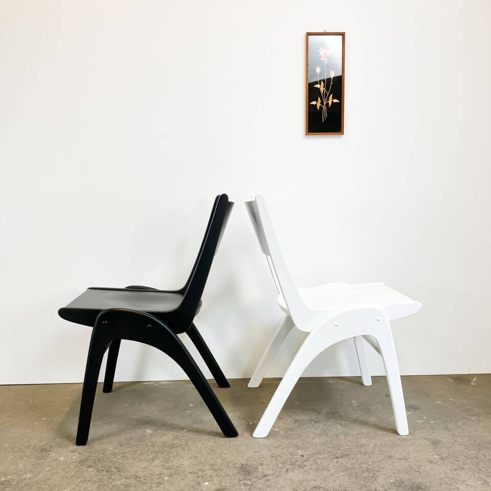 Set of 4 stacking chairs by Casala, beech, 1950s