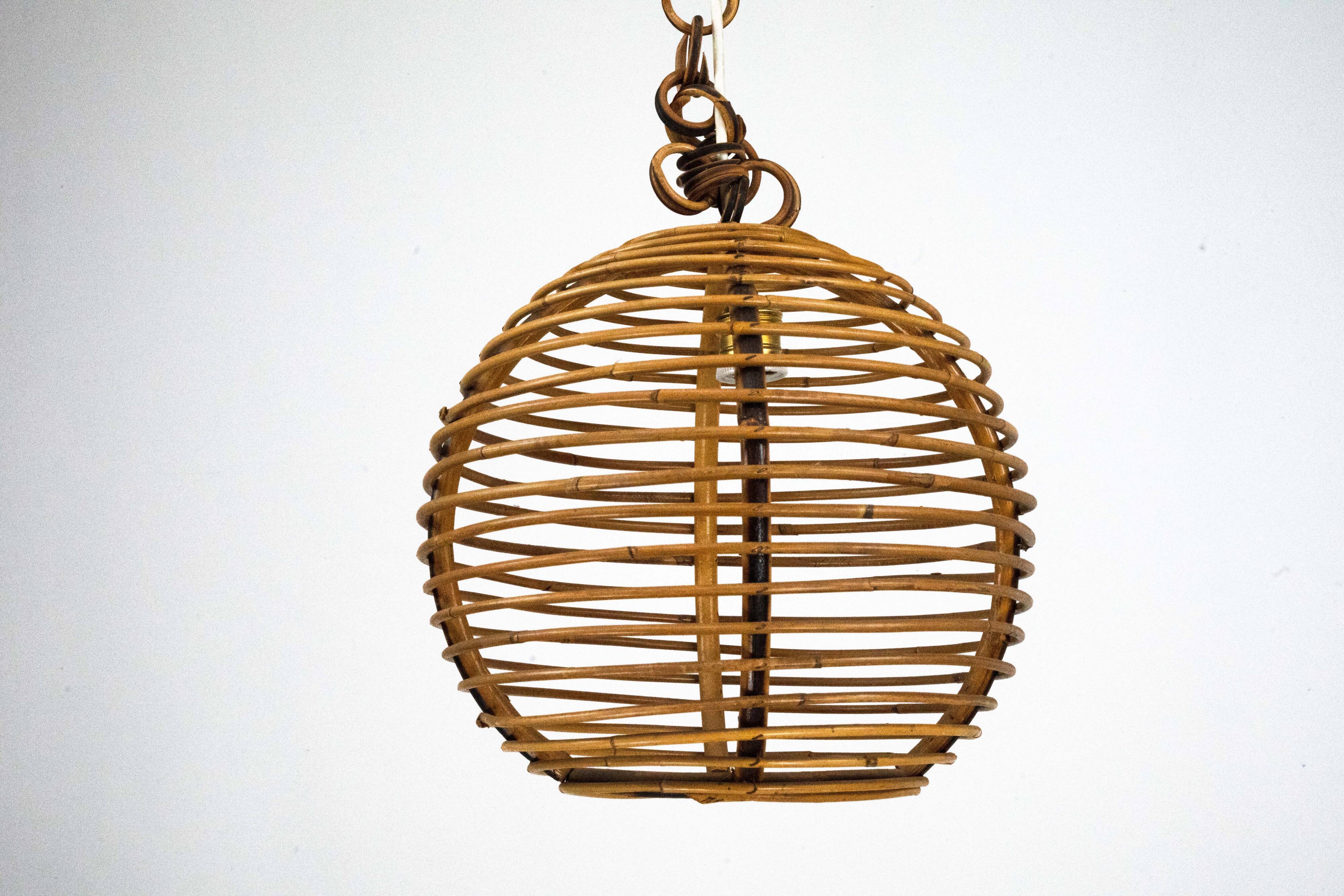 Chandelier en bambou sphérique vintage des années 1950