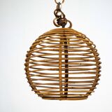 Chandelier en bambou sphérique vintage des années 1950