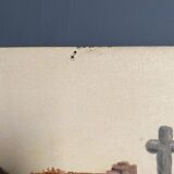 Huile sur carton 1930 représentant un calvaire breton et une chaumière