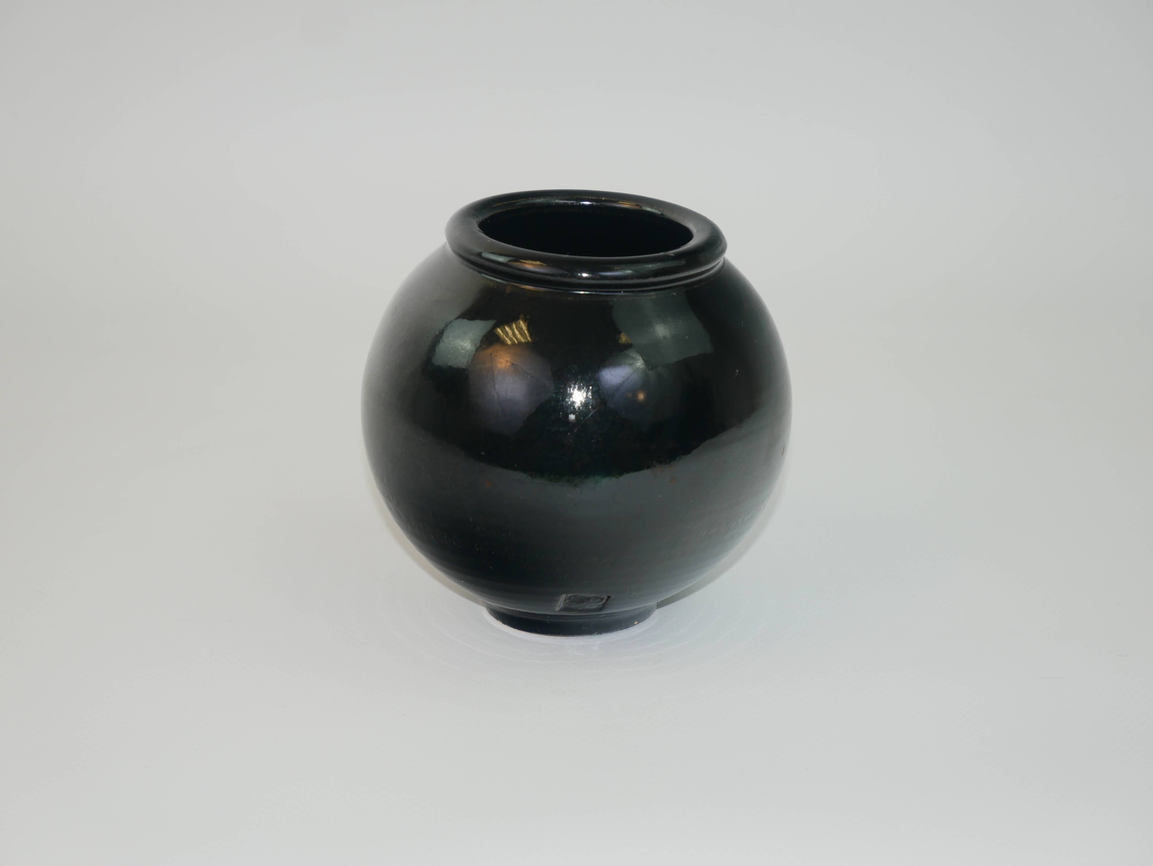 Black ceramic ball vase from Biot