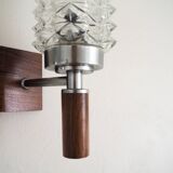 Danish Design - MCM Wall Lamp with Sconces - Pressed Glass with Teak Wood - 1960s, Denmark