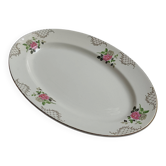 Oval plate Sarreguemines cream with pink gilding, antique.