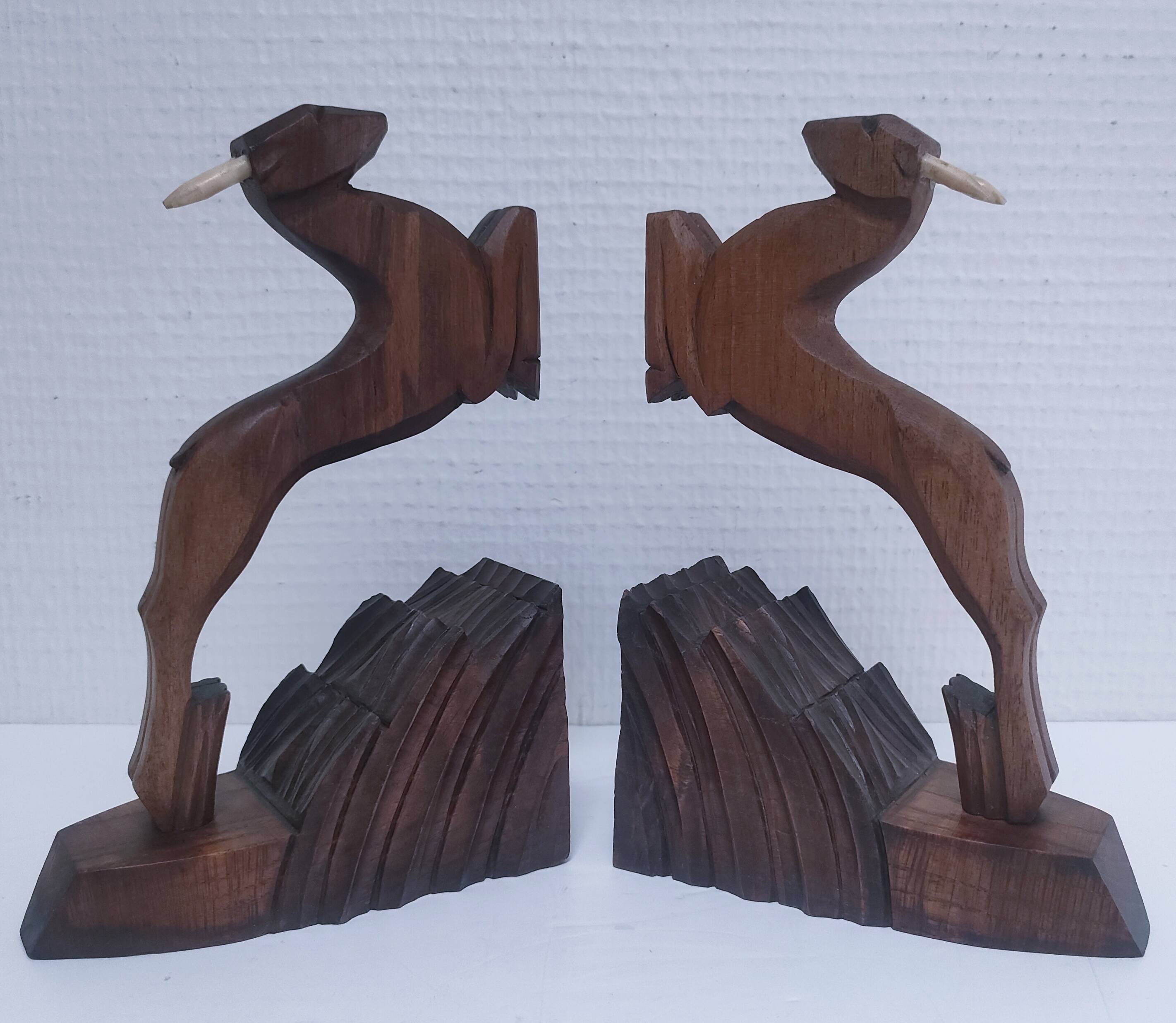 paire serre-livres art déco chamois bois