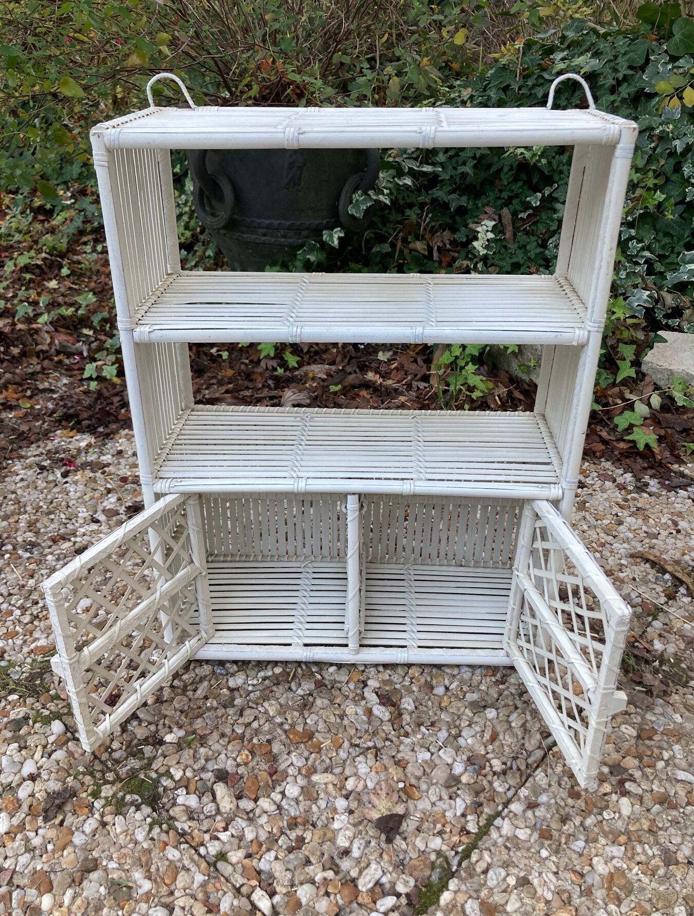 Vintage white rattan wall shelf