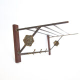 Vintage coat rack and umbrella holder, wood and brass