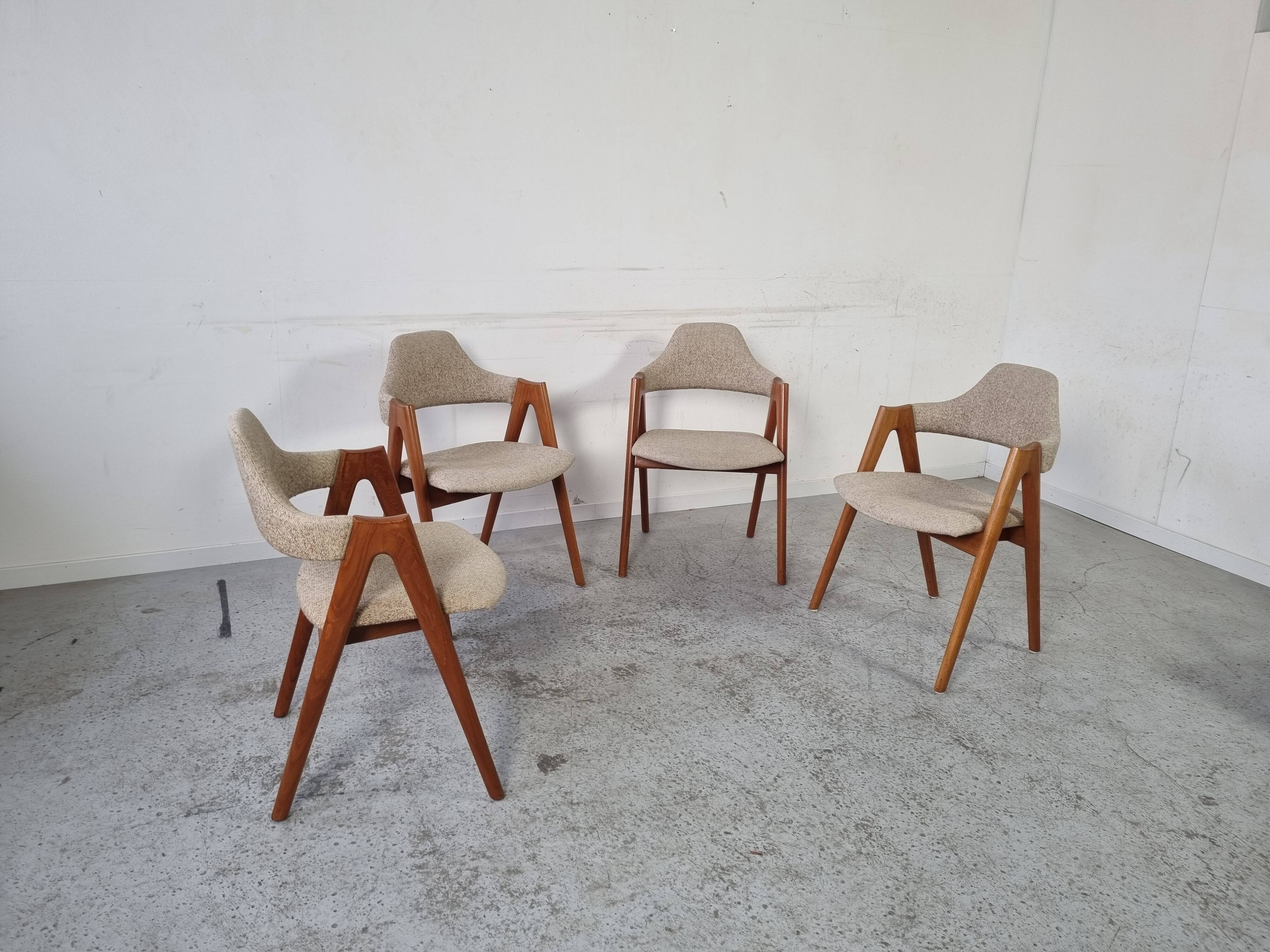 4 teak Compass chairs by Kai Kristiansen for SVA Møbler, 1960s