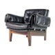 Danish teak & black leather armchair 50s