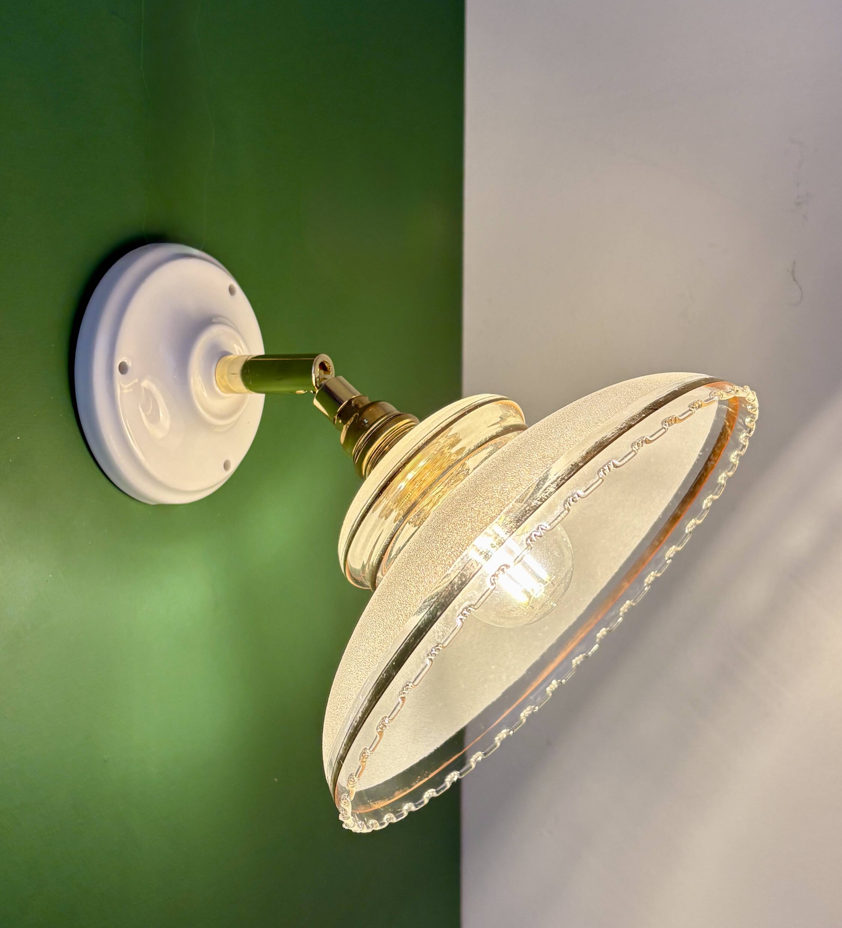 Vintage wall lamp with white and gold granite glass shade