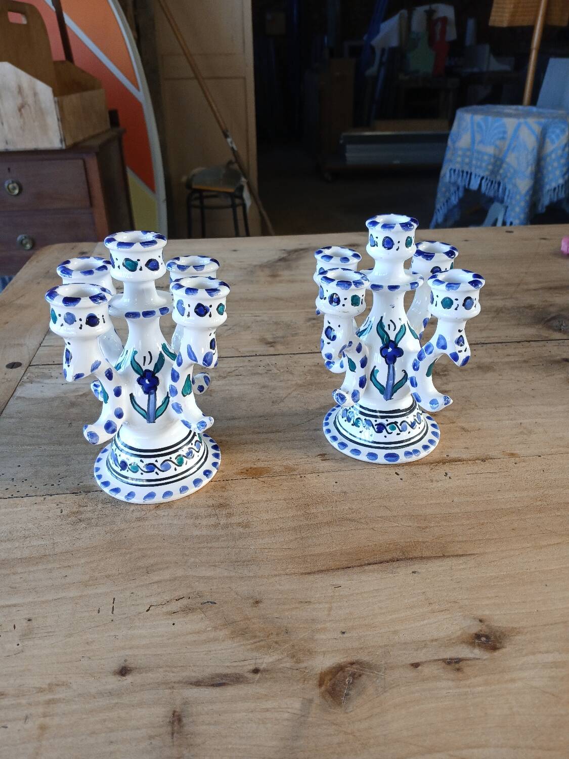 Pair of Tunisian ceramic candlesticks