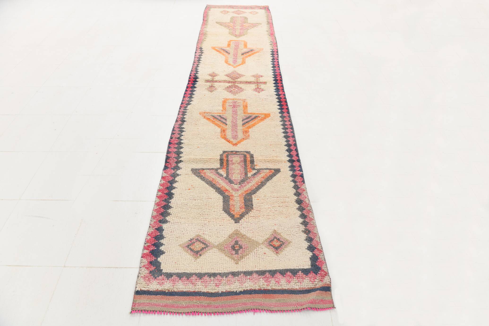 3x13 Pink & Brown Oushak Runner Rug, Soft Palette Rug, 87x384Cm
