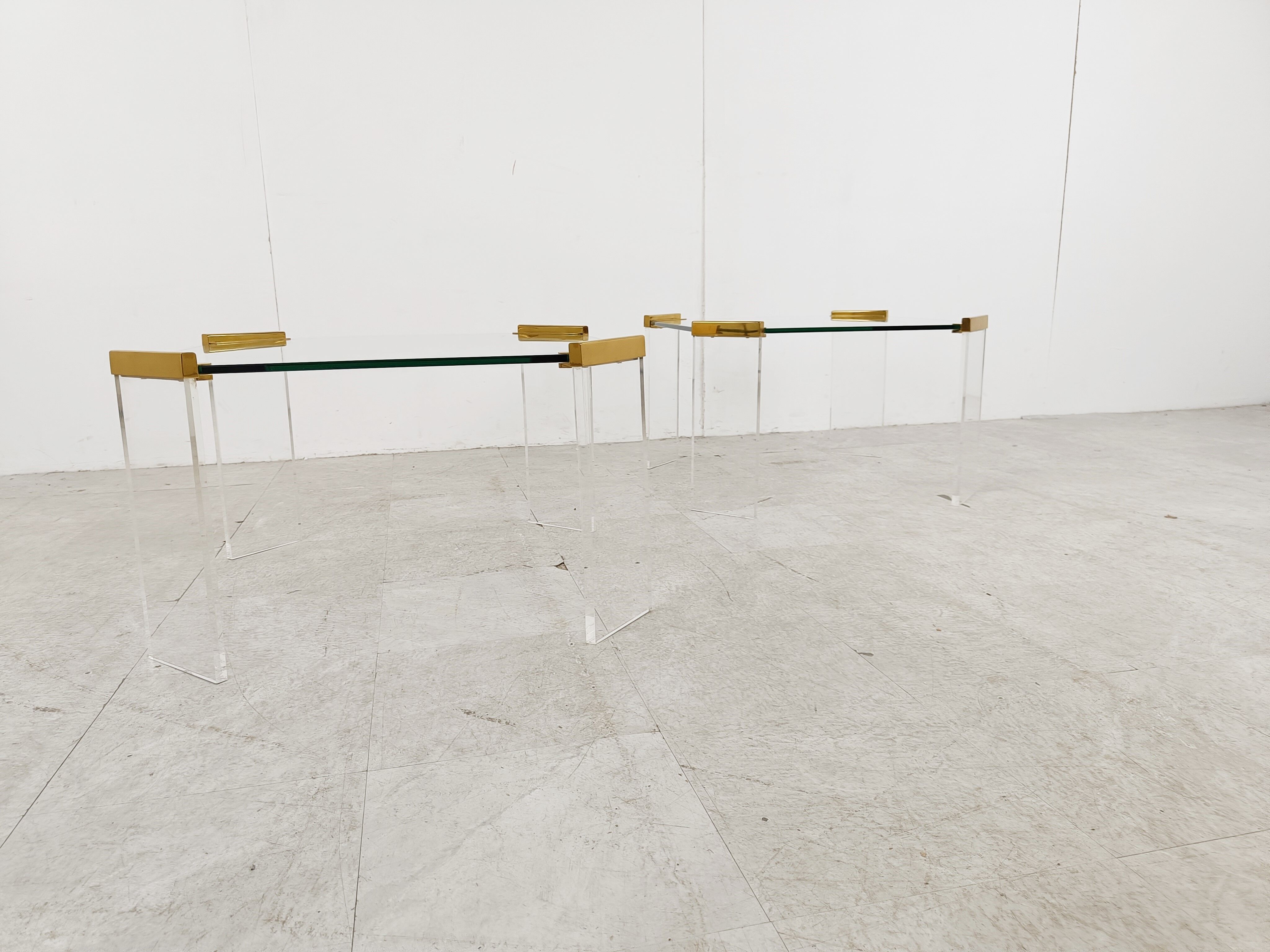 Lucite and brass coffee or side tables, 1970s