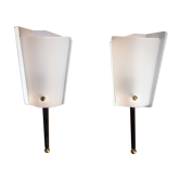 Pair of wall lamps year 50, black metal and perspex