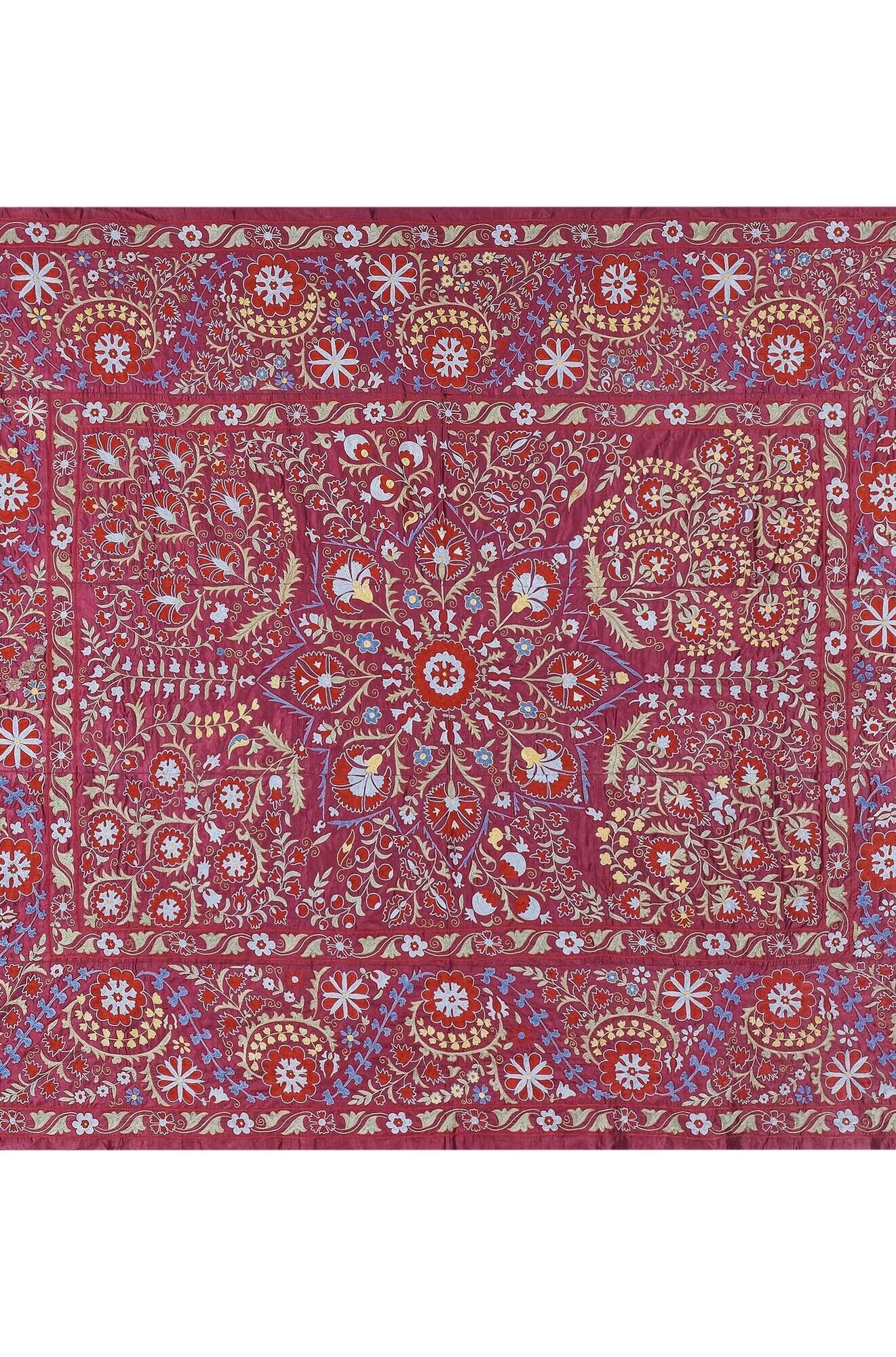 Vintage hand-embroidered Uzbek Suzani 237x300 cm