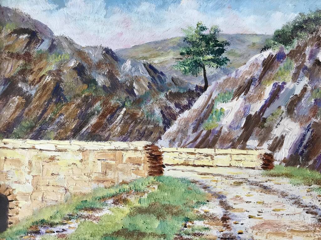 Oil painting on wood Janon valley landscape signed 1957
