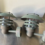 Pair of classic danish vintage outdoor wall lamps in copper