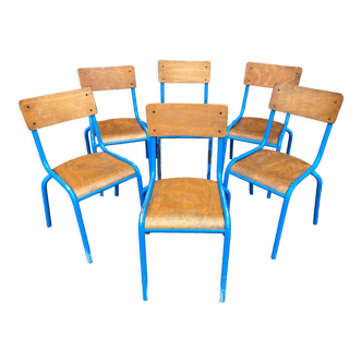 6 chaises d'école 70s industrielle école vintage collectivités Mullca gaston cavaillon