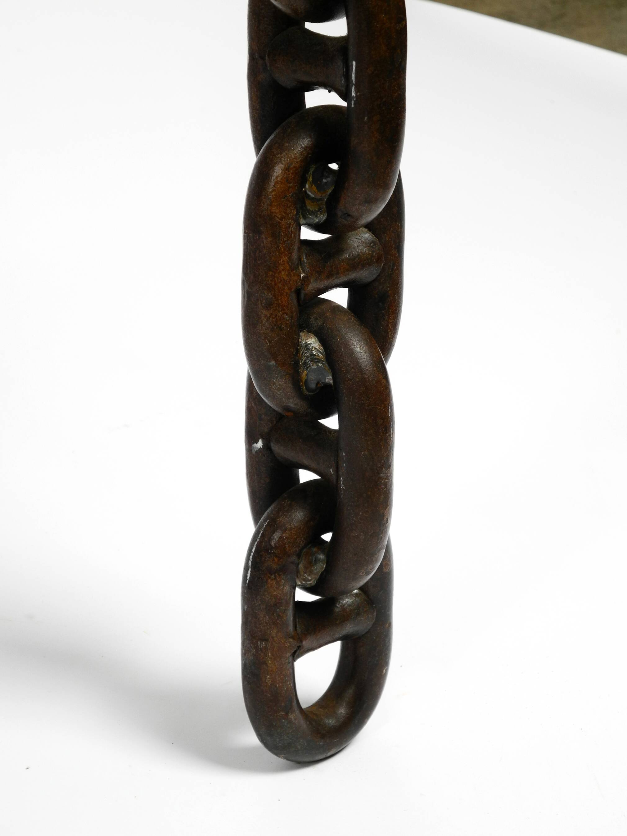 1970s XL Coffee Table Made of Nautical Iron Chain and a Thick Smoked Glass