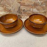 Pair of antique cups + saucers st clement ceramic brown vintage #b615