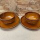Pair of antique cups + saucers st clement ceramic brown vintage #b615