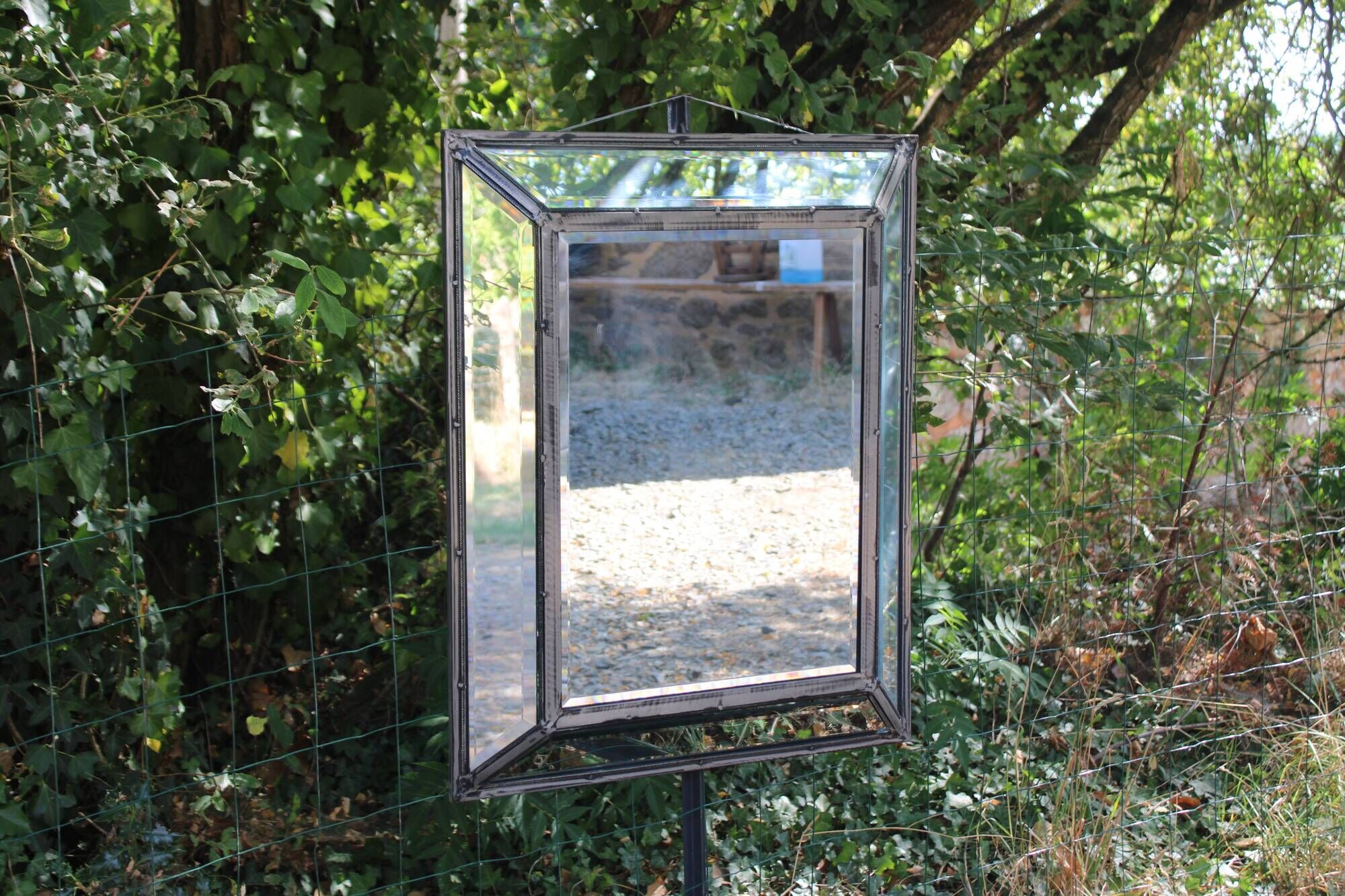 Miroir vintage en métal à parcloses – 5 glaces biseautées