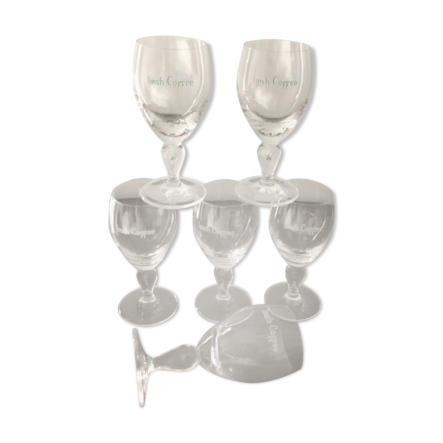 Set of 6 glasses on foot serographed "Irish Coffee"