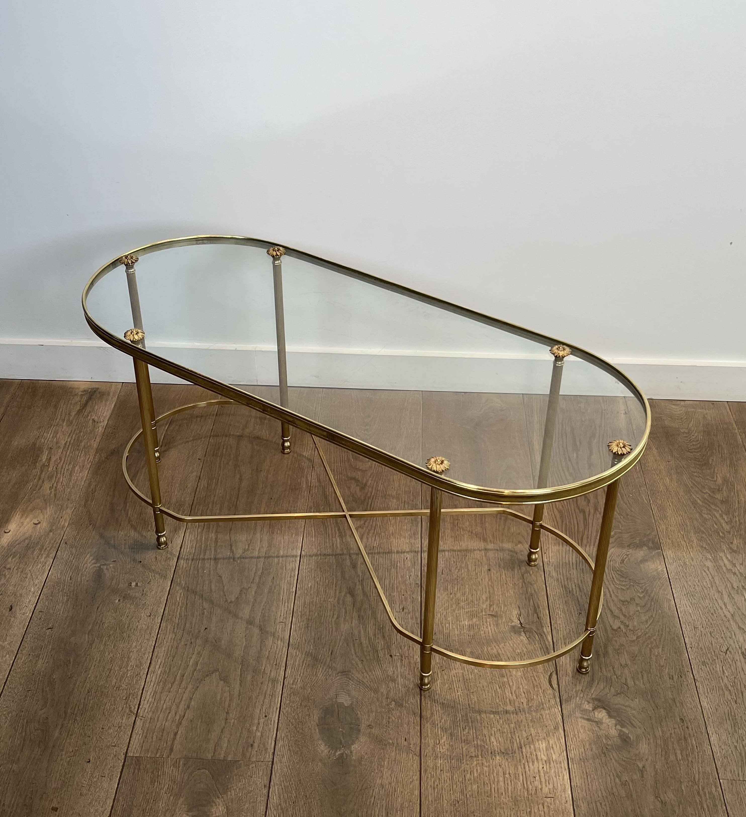 Oblong Coffee Table in Brass and Glass, by Maison Baguès, 1960s.