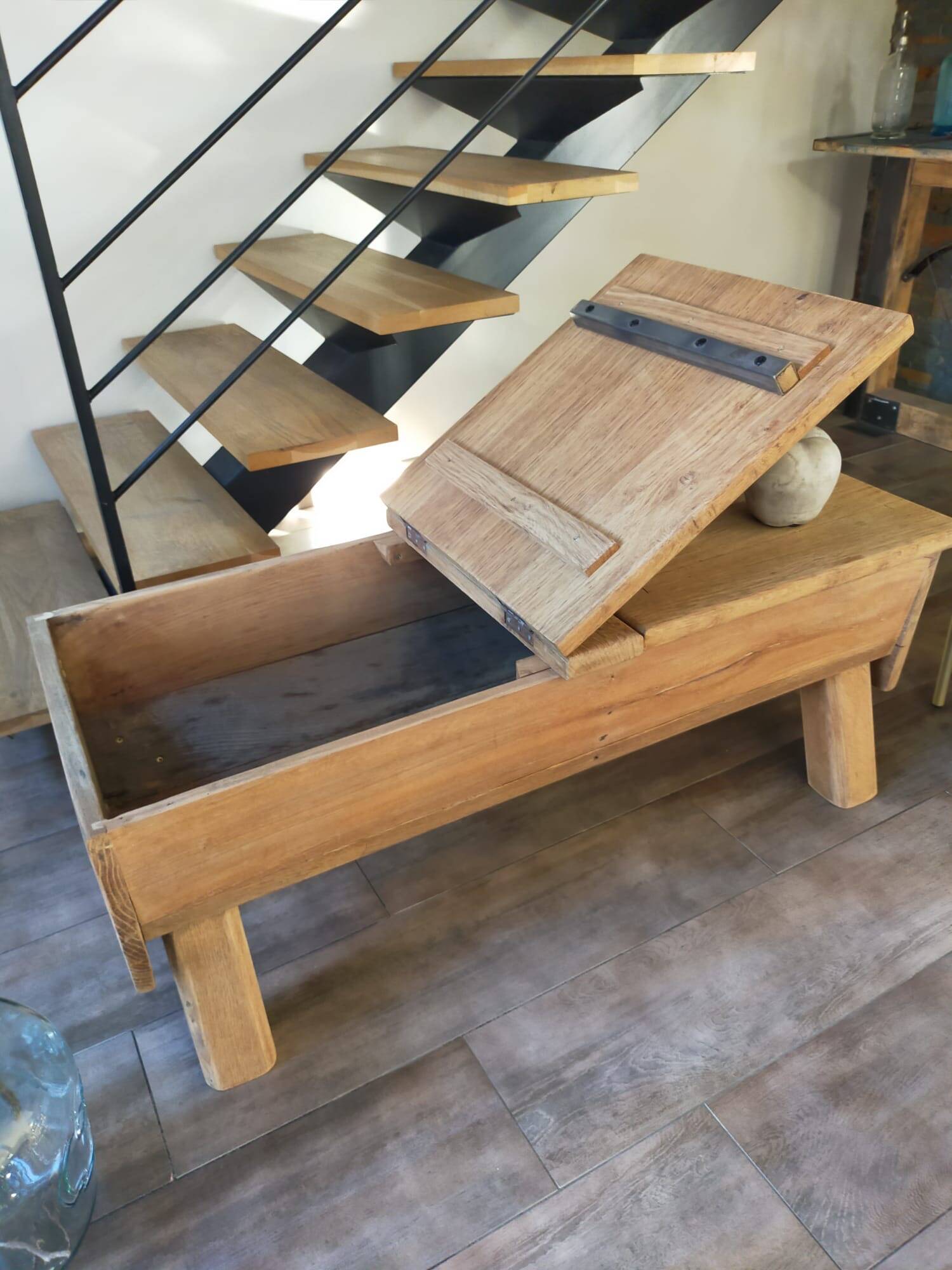 Solid wood coffee table with antique chest